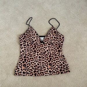 Leopard Print V-Neck Cami Top - Pink/Brown